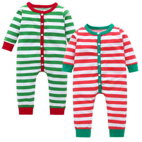 Weihnachten Kleinkind Baby Mädchen Jungen Spielanzugoverall Gestreiften Langarm Weihnachten Pyjama Homewear Outfit 6M-3T