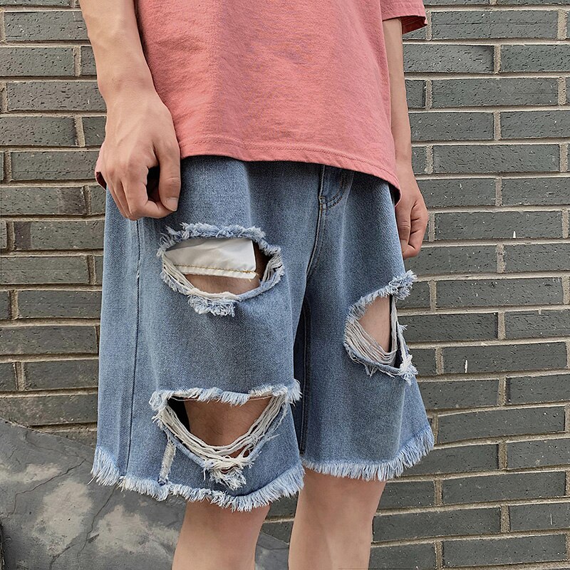 Leisure Heren Korte Ripped Jeans Zomer Streetwear Ademend Scheuren Denim Shorts Mannelijke Bermuda Broek Katoen EE5DK: M