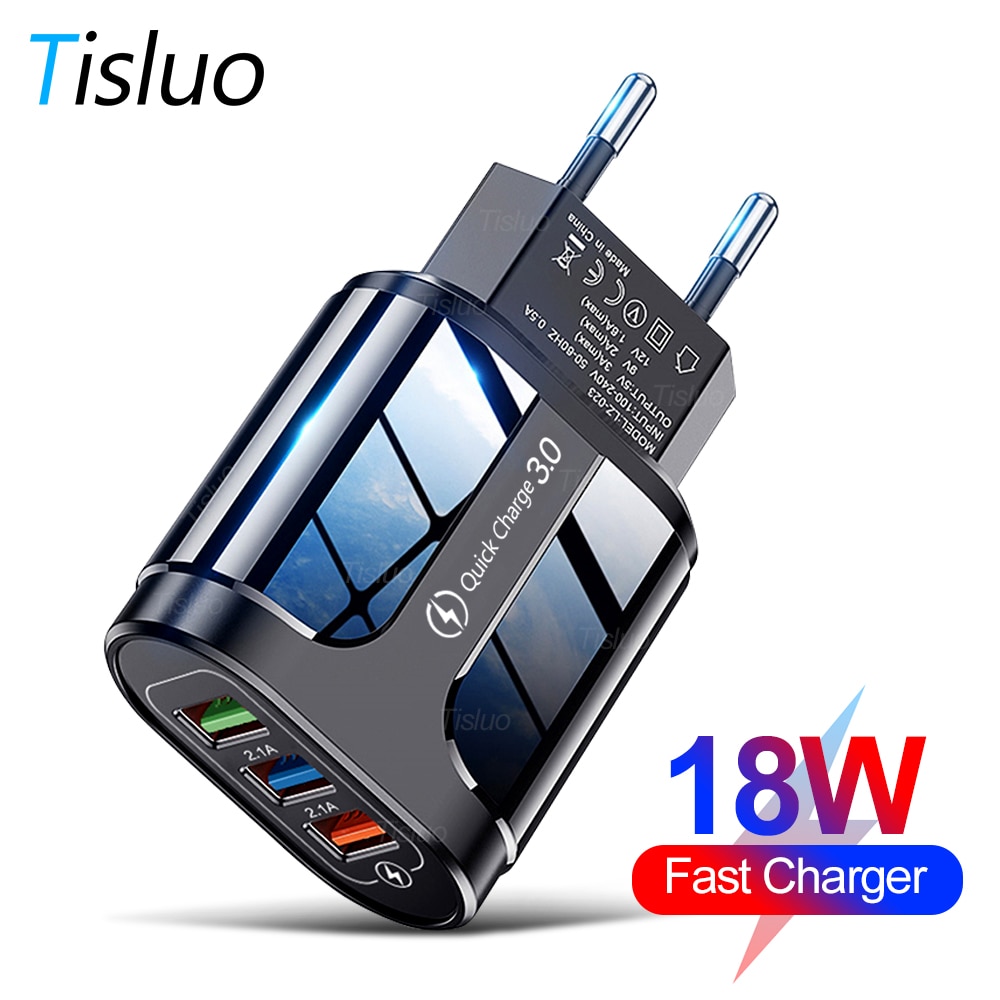 Tisluo USB Charger Quick Charge 3.0 Universal Wall Mobile Phone Charger for iPhone Samsung Xiaomi 3 Port Fast Charging Adapter