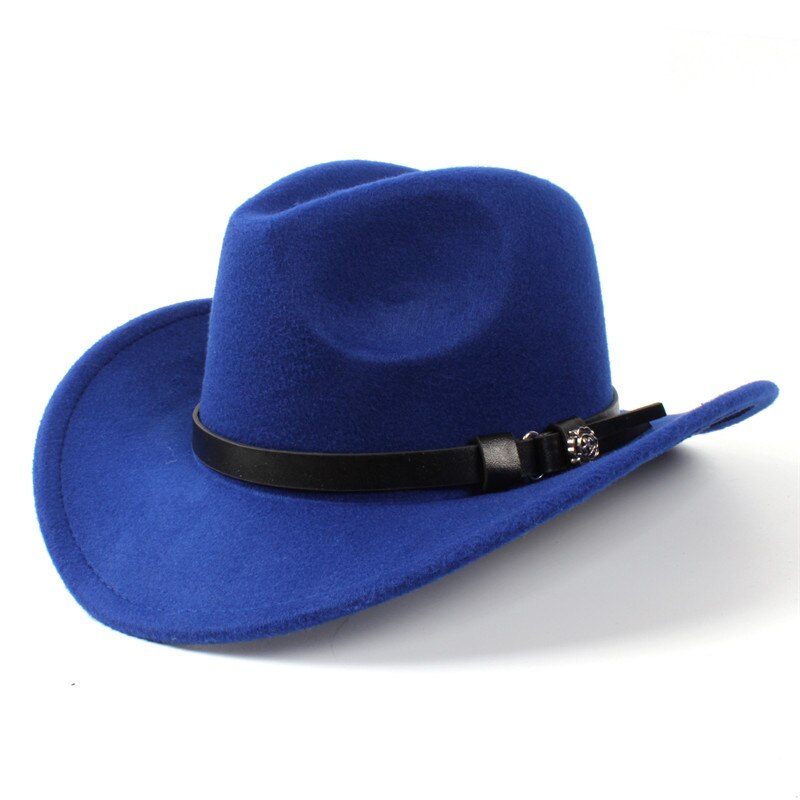 Naiset miehet villahuopa länsimainen cowboy hattu roll-up leveä lieri jazz cowgirl sombrero caps sie 56-58 r18: Sininen