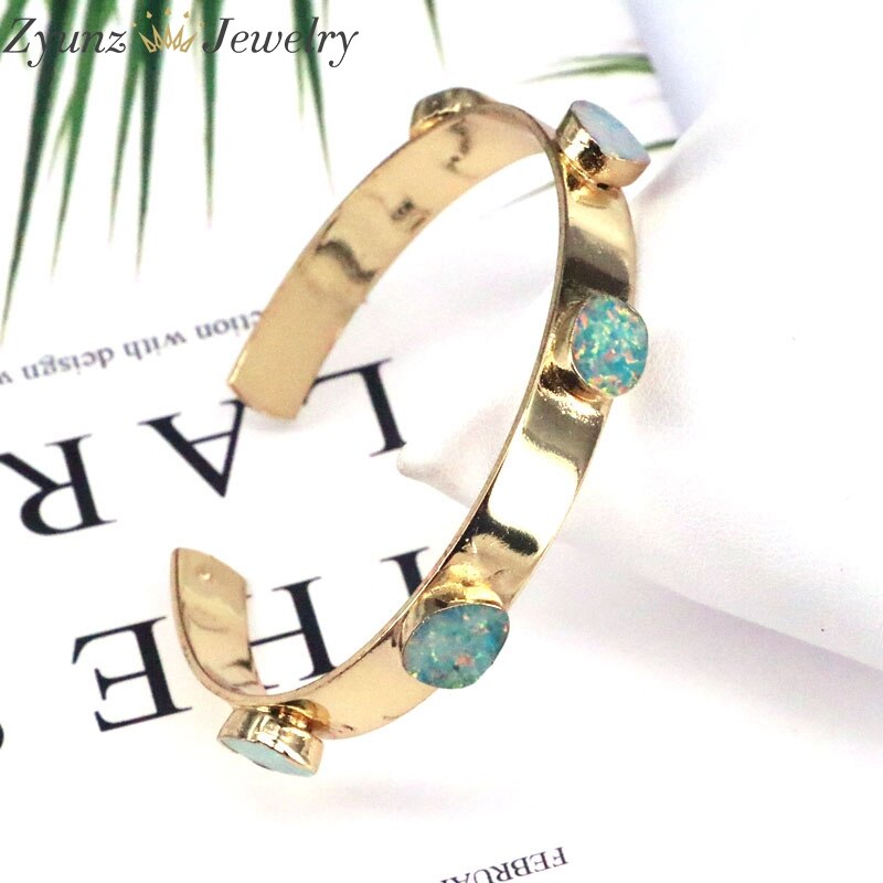 3PCS, Gold color Natural Gem stone Adjustable Bracelets Jewelry Cuff Bangle