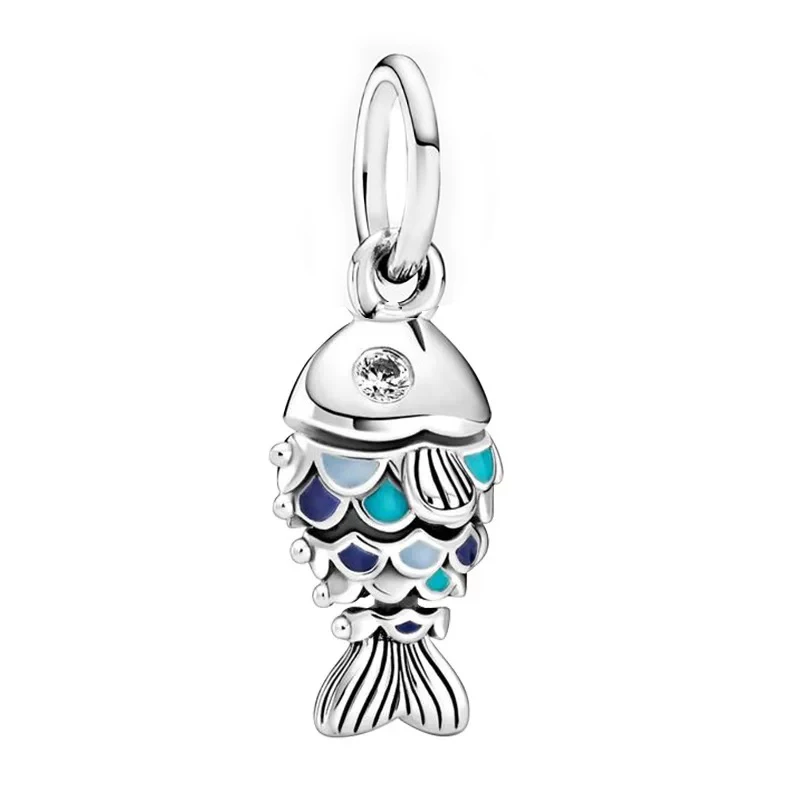 Abalorio de estrella de corazón para mujer, Pulsera Original, joyería de , azul, Océano, Tortuga, pulpo, serie,: Gris