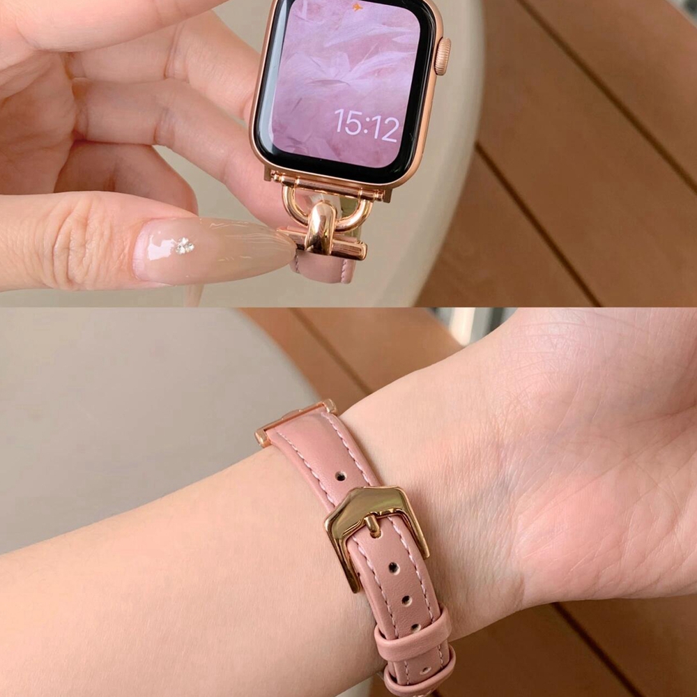 Para Apple Watch band mujer Serie Ultra 10/9/8/7/6 38mm 40mm 41mm 42mm 44mm 45mm 46mm Correa de cuero: Negro carbón / 15 mm