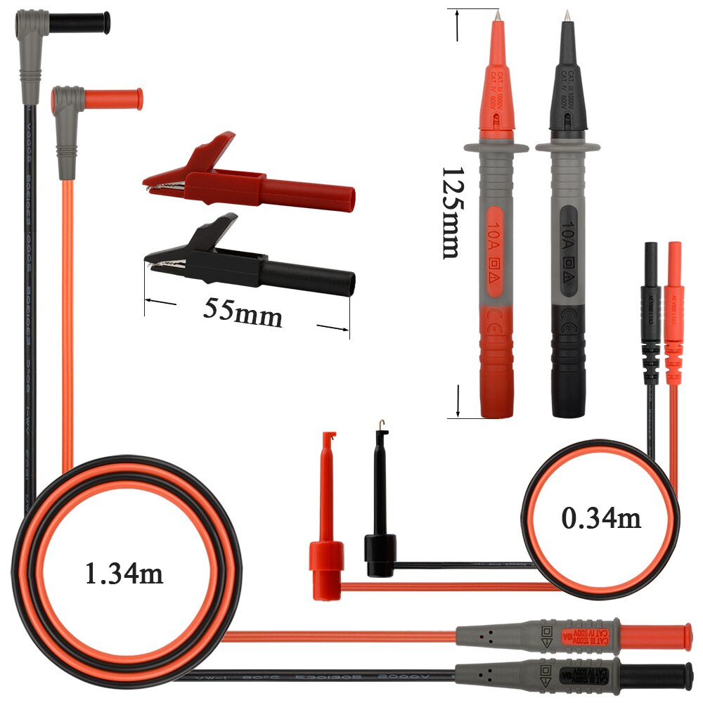 Mestek 8 styks universelle probe-testledninger pin til digital multimeterklemme multimeter testledningskabelsæt+alligatorklemme