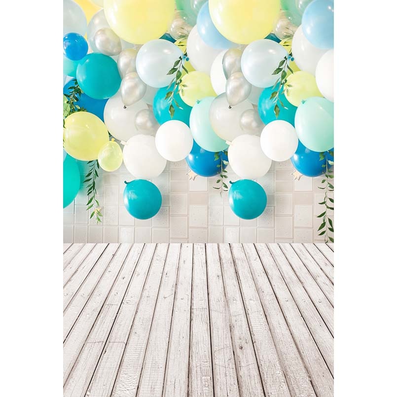 Vinyl Photography Background colorful Balloons Wood Floor Birthday Children Backdrops for Photo Studio