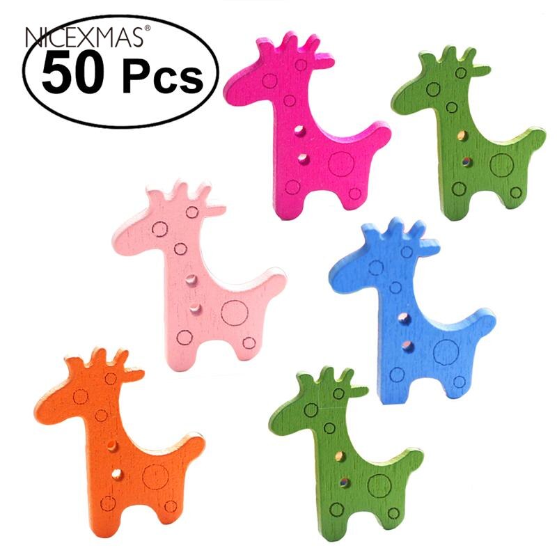 50pcs Kleurrijke Cartoon Giraffe Vormige Craft Speelgoed Houten Knoppen voor DIY Ambachten (Willekeurige Kleuren)