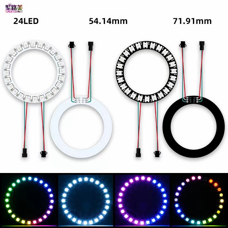 WS2812B LED Ring Lamp Addressable Pixel Light Full Color DC5V SMD 5050 Round Module RGB Lights 8/16/24/35/45 Bits For Arduino: black / green