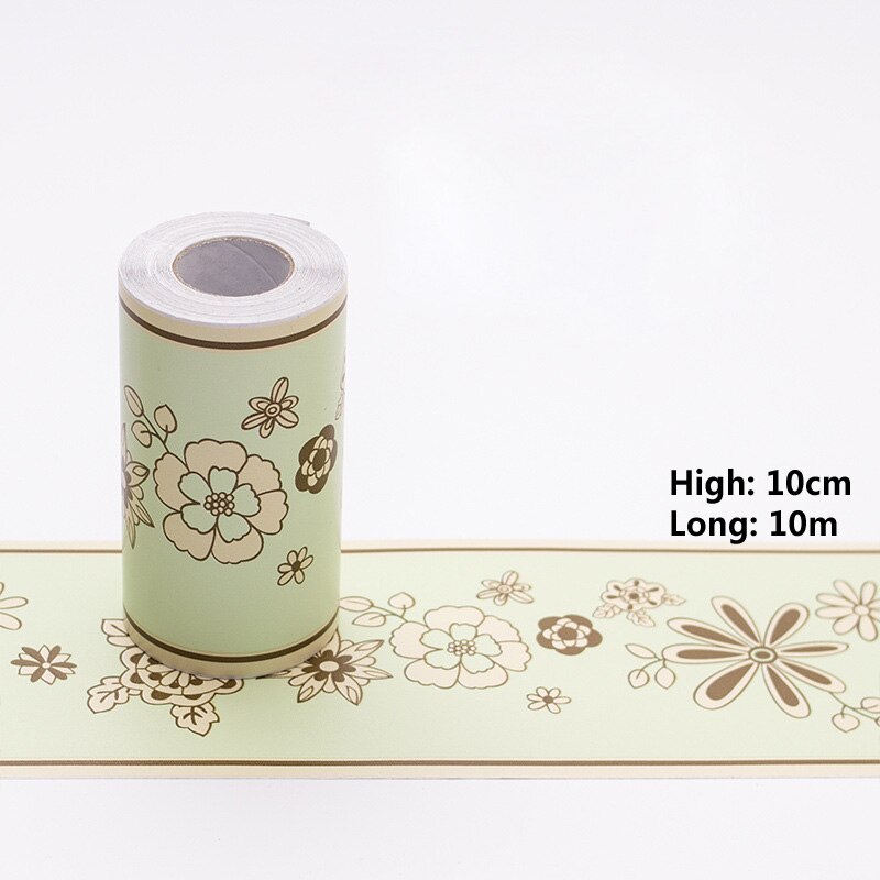 10cm*10m Waist Line Wall Sticker Kitchen Waistline Bathroom Toilet Waterproof Self Adhesive Wallpaper Border Floral Wall Paper: Green