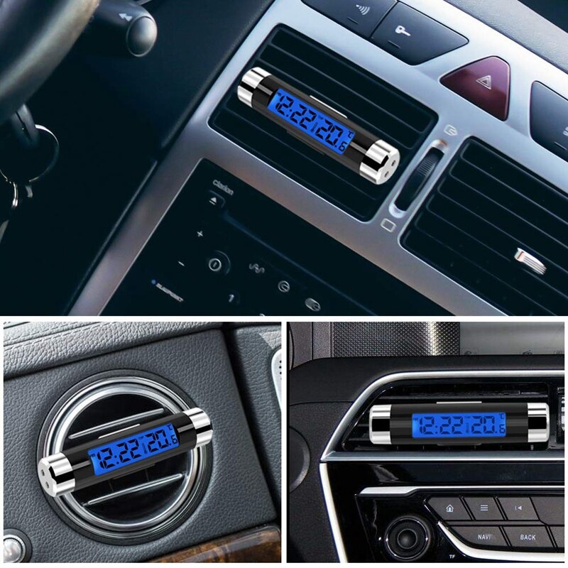Car Auto LCD Display 2 in 1 Digital Clock Thermometer Time Monitor Electronic Clip-on LED Backlight, Only Celsius