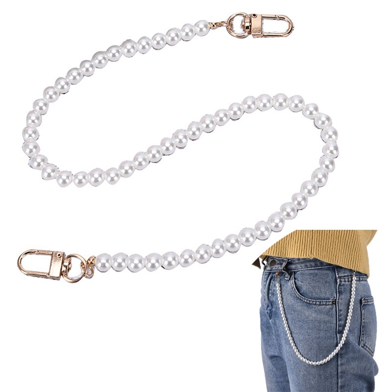 1pcs Women Cute Pear Pant Chain Belt Female Jeans Pearl Chain For Pants Ring Clip Keyring Trendy Jewelry