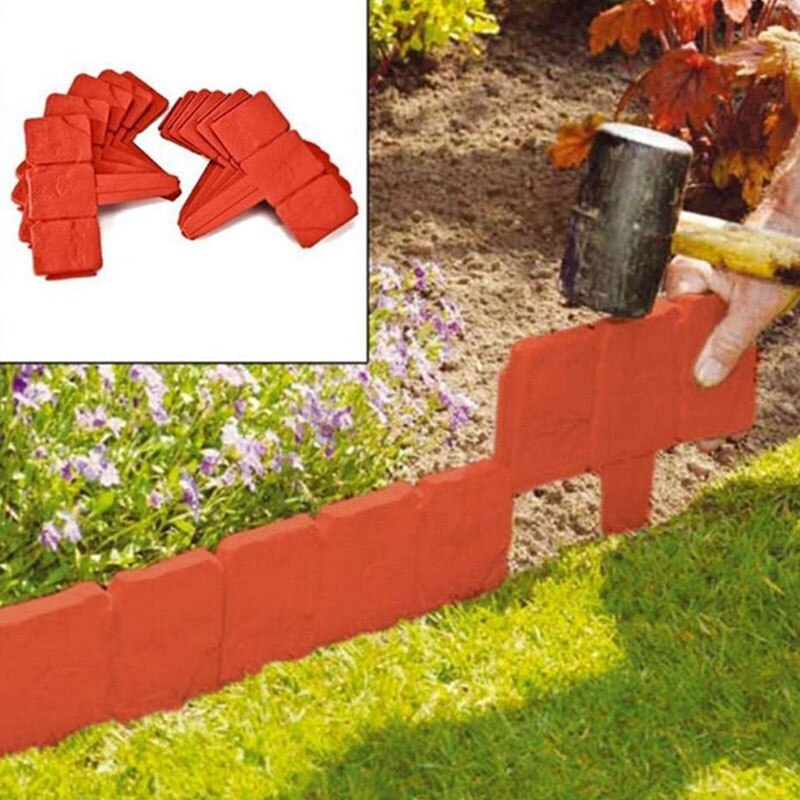 20PCS Plastic Garden Edging Border Stone Effect Lawn Edging Plant Bordering Folding Garden Fence Border Edging DIY Decorative Fi