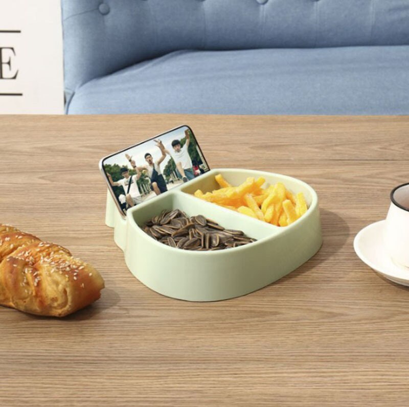 Soporte para teléfono móvil con plato de fruta de doble capa, artefacto desmontable para semillas de melón, cuenco redondo para fruta, caja de aperitivos: Single bowl green