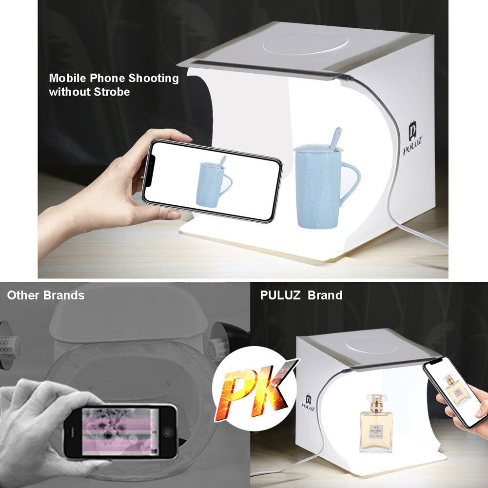 PULUZ Portable 8" Mini Photo Studio Box Photography Backdrop built-in Led Light Photo Box Photography Backdrop Box Lightbox