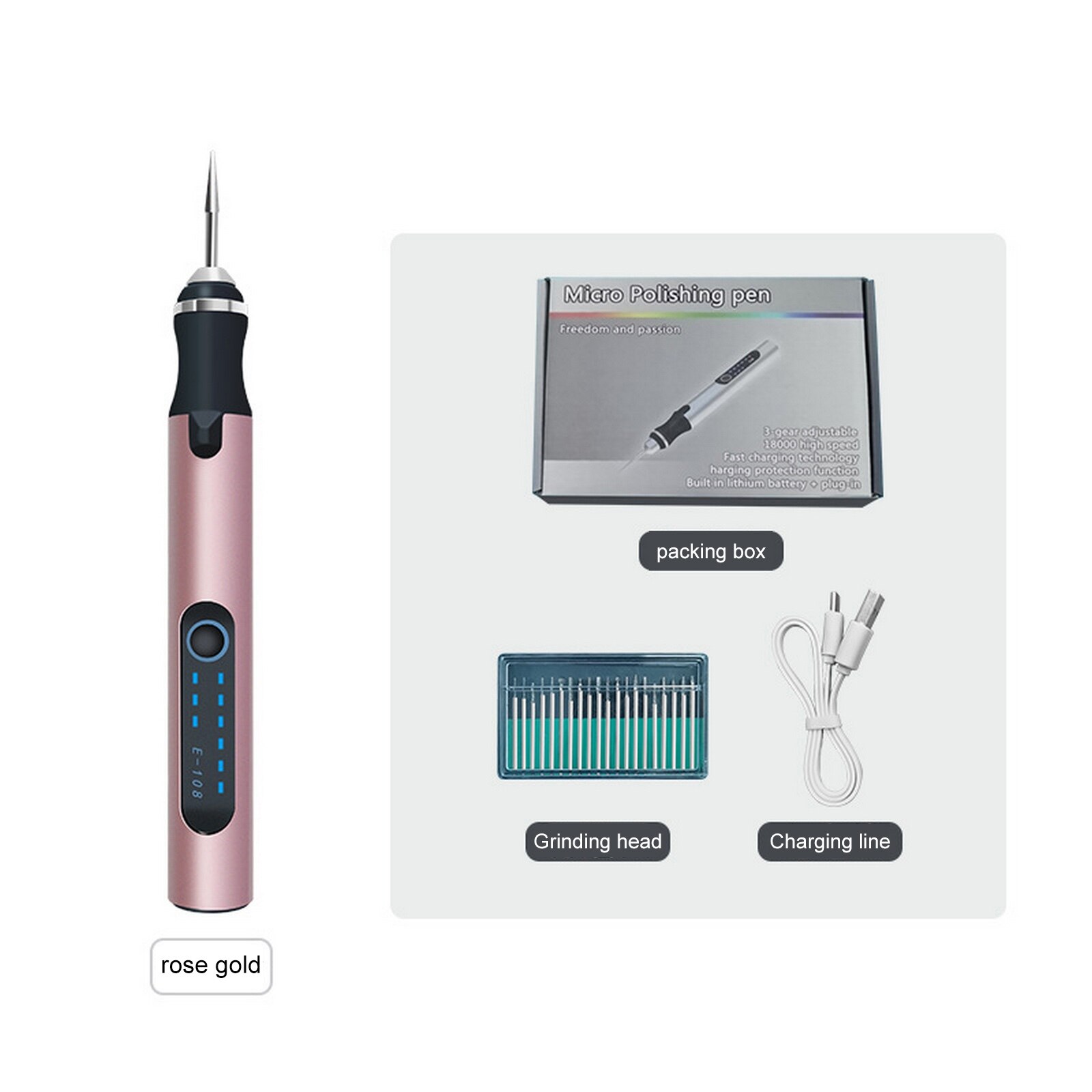 Mini Cordless Electric Engraving Pen 3 Variable Speed Drill Grinder Engraver Rotary Grinding Machine DIY Jewelry Metal Tools: rose gold