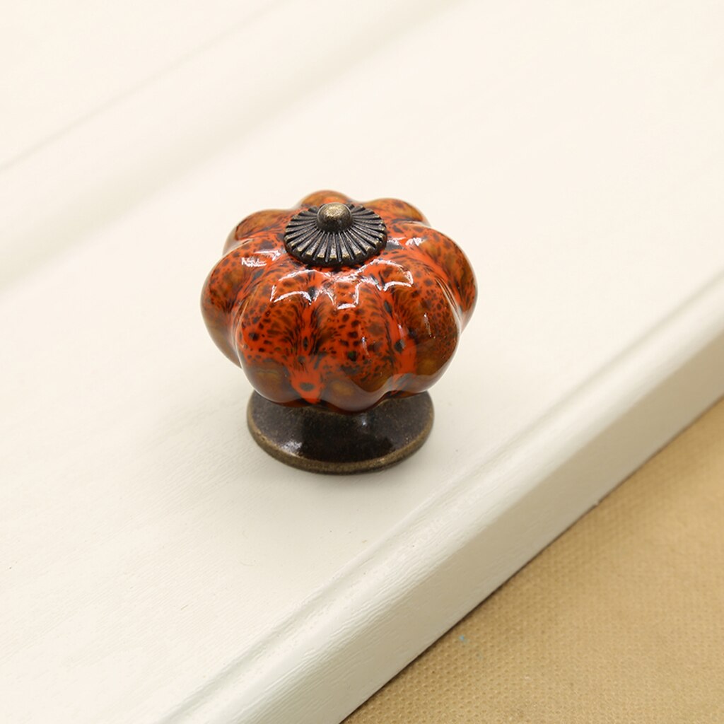 Schattige Kleine Ronde Pompoen Keramische Kabinet Pull Knoppen Met Schroeven, Vintage Lade Garderobe Kast Kast Deurgrepen: Orange