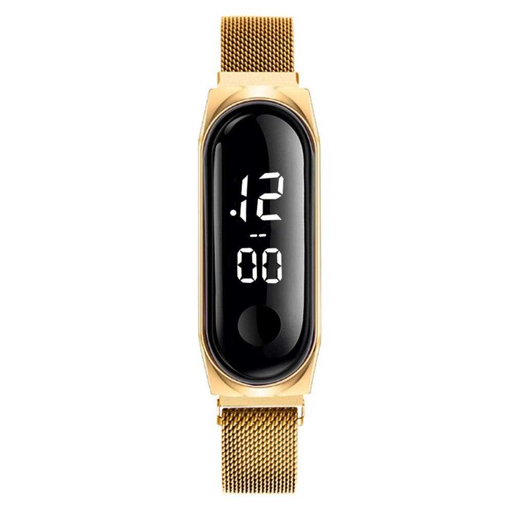 Correa de Metal de acero inoxidable para hombres y mujeres, relojes deportivos electrónicos LED, reloj de lujo para vestir, reloj Digital para mujeres y mujeres: Gold