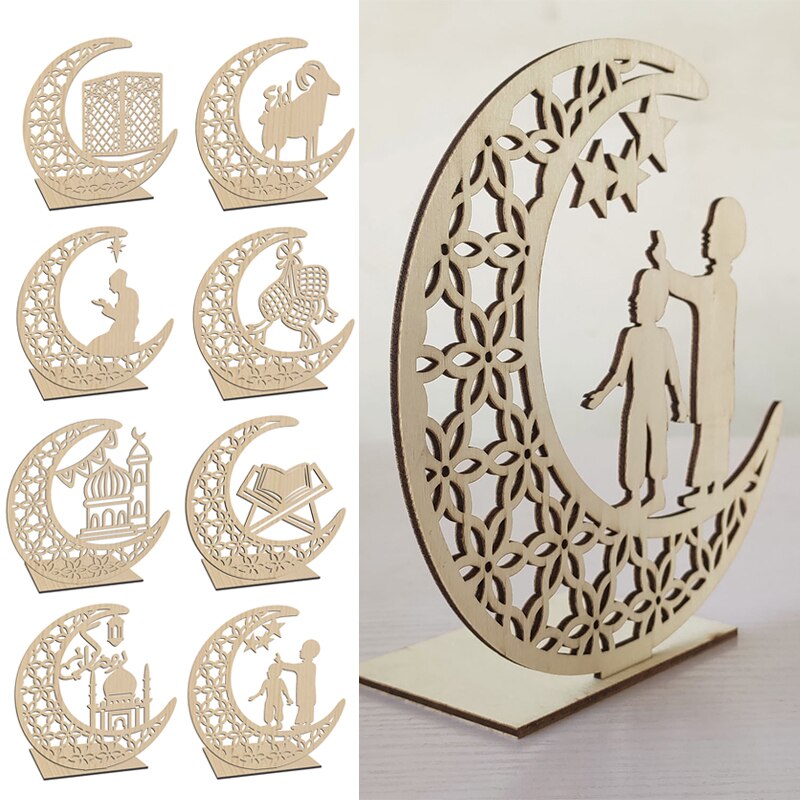 Eid Al-Fitr Decorations Wooden Crafts Carving Home Decorations Detachable Decorative Cartoon Handicraft Ornaments
