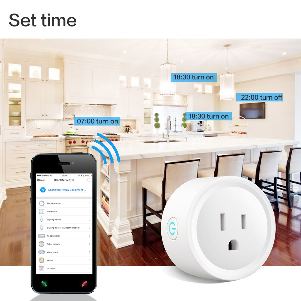 100-250V Portable Intelligent Automatic Mini Socket Wifi Plug Wi-Fi Enabled App Remote Control Wireless Timer with ON/OFF Switch