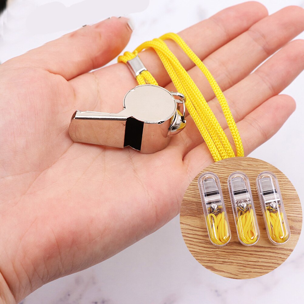 10 stk metallfløyte med snor ekstra høyt dommertrener i rustfritt stål fløyter fotball basketball fotball cheerleaders