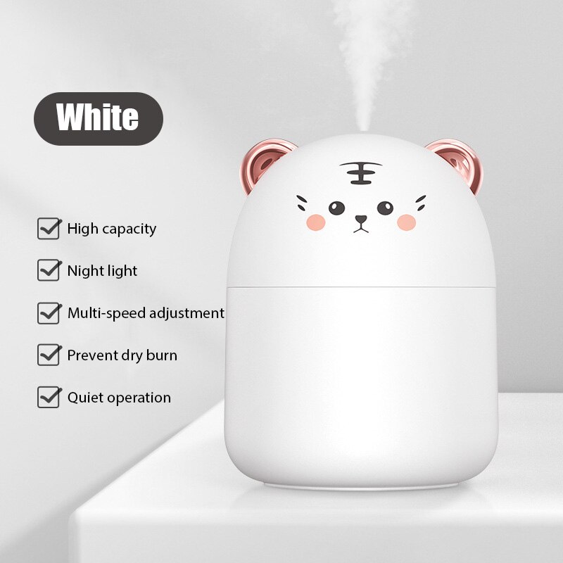 Humidificador de aire con forma de Tigre, difusor de aceites aromáticos ultrasónico para mascotas bonitas, lámpara LED de Color romántico, USB, 300ML: 001