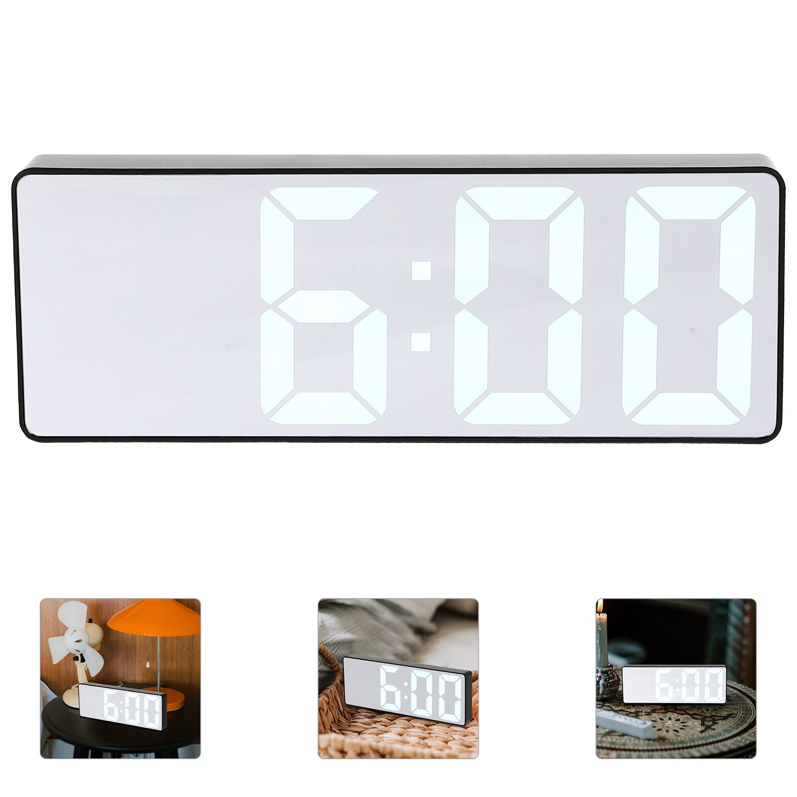 1pc LED Mirrored Surface Digital Alarm Clock Calendar Desk Clock without Battery: White Black