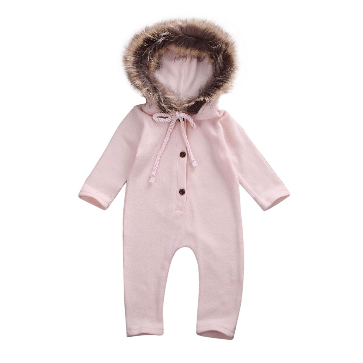 Brand Winter Newborn Baby Boy Girl Long Sleeve Fur Hooded Romper Jumpsuit Playsuit Outfits Warm Clothes 0-24M: Beige / 18M