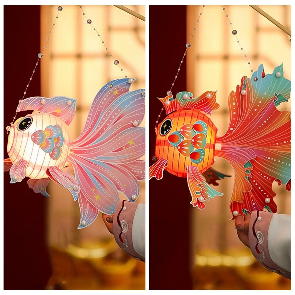 Lampion w stylu chińprzejrzeć z rybą złotą, świecący, ręcznie robiony lampion na Świędo Środka Jesieni, rękodzieło DIY, papierowy świecący lampion robić ręki na imprezę.