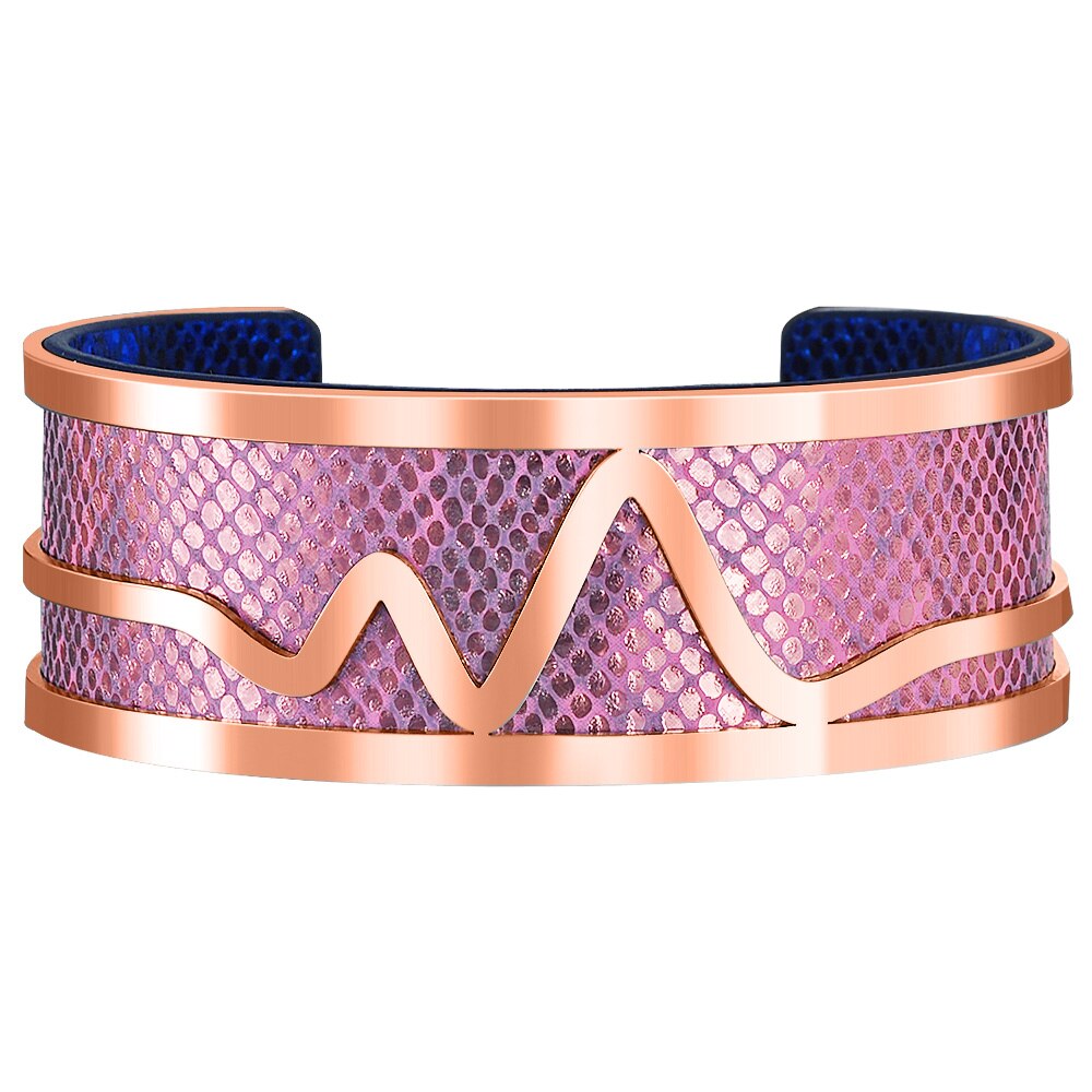 Rosa ouro manguito pulseira de couro do plutônio oco para fora ímã botão pulseira georgettes jóias indianas pulseiras amor pulseiras pulseiras: 2.5CM-F