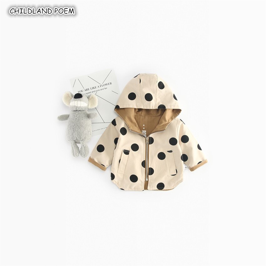 Baby Girls Jacket and Coat Spring Hooded Boys Windbreaker Jacket Polka Dot 2 Sides Wear Toddler Kids Jacket Outerwear Clothes: 12M