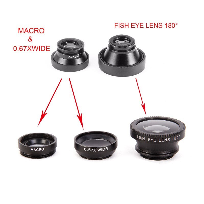 Macro Fisheye Groothoek Lens Camera Kits Met Clip Voor Iphone Xiaomi Mobiele Telefoons Camera Lenzen Fish Eye Zoom Lens macro Lents