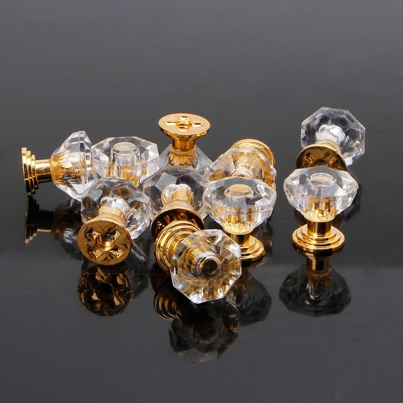 10PCS Diamond Shape Crystal Glass Cabinet Knob Drawer Pull Handle For Jewelry Box Cabinet