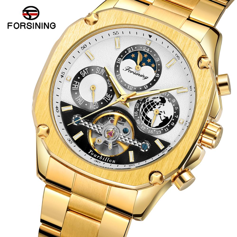 Forsining Tourbillon Moon Phase Mechanisch Horloge Heren Steampunk Luxe Gear Self Winding Golden Staal Automatische Klok Horloge: Type 3