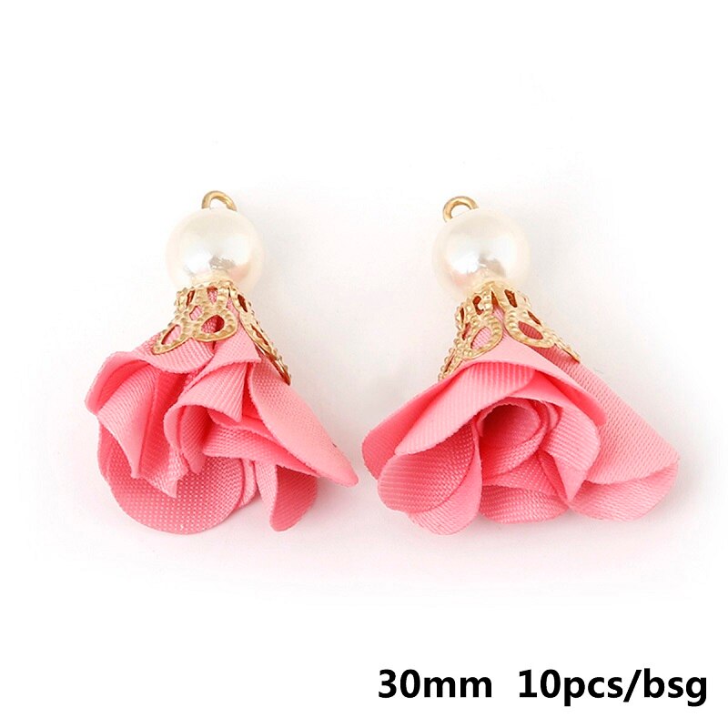 10 stücke 30mm Gold Caps Tuch Stoff Blume Perle Quasten Für Armband Halskette Schmuck Machen DIY Ohrring Erkenntnisse: Pink