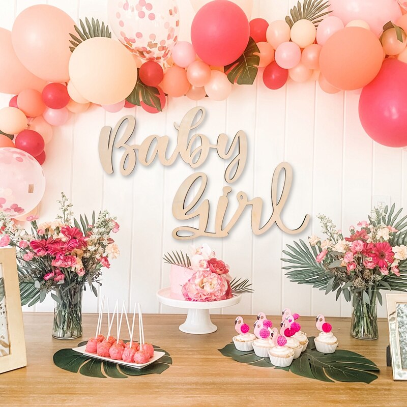 Trä klistermärke oh baby flicka trä dekorationer för hemskytte rekvisita bakgrund vägg inredning födelsedagsfest baby shower leveranser
