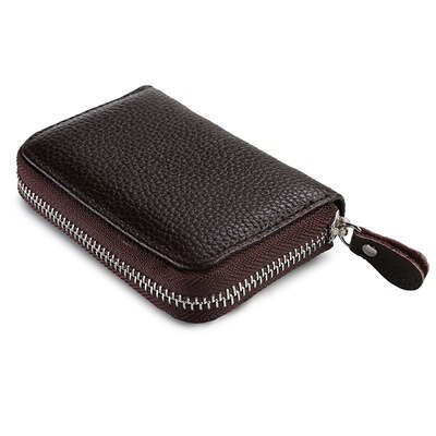 WESTCREEK Brand Women Zipper Card Holder Split Leather Cardholder Bags Credit Card Wallet for Credit Cards: coffee