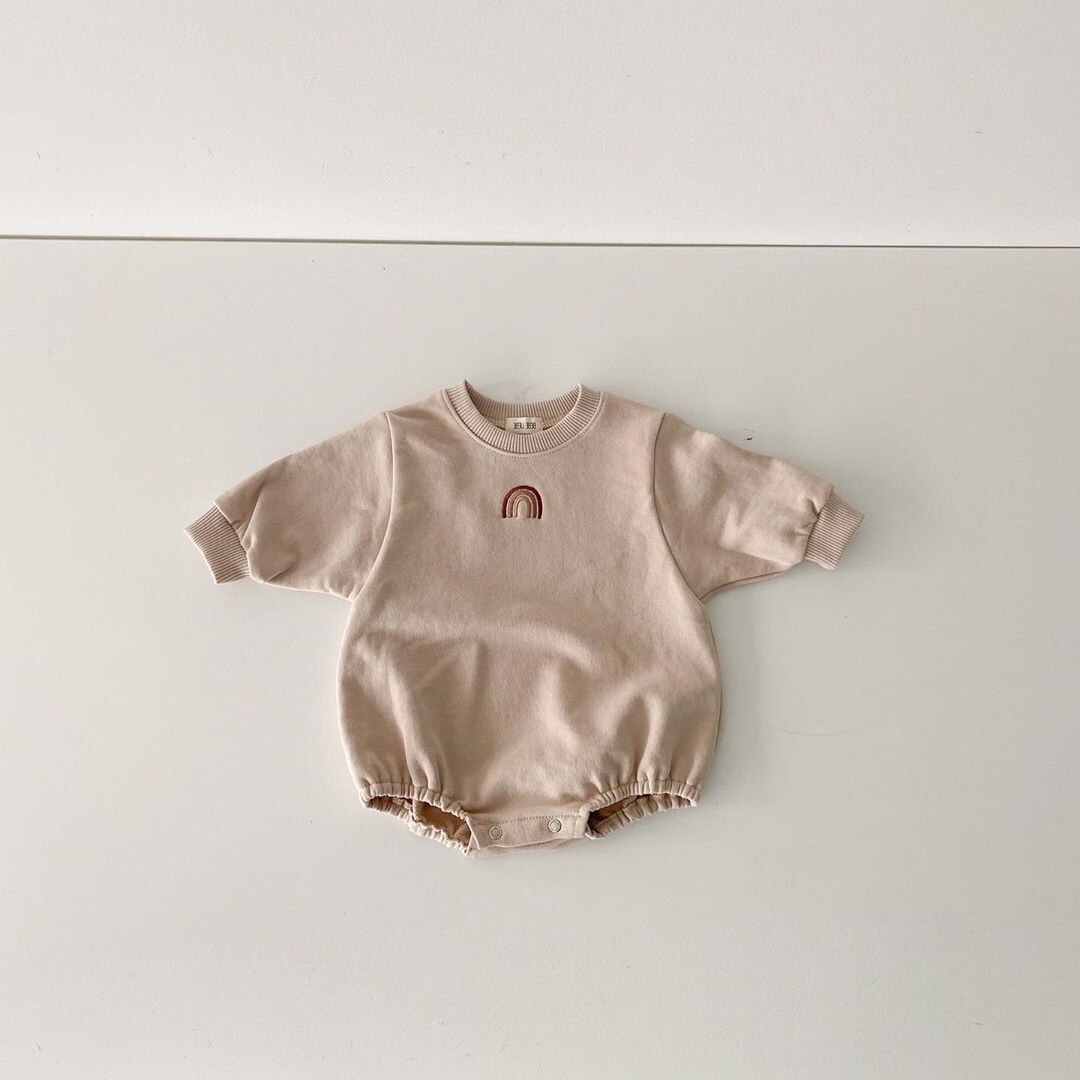 Baby Clothes Spring Baby Girl Jumpsuits Rainbow Embroidery Newborn Long-sleeve Romper Infant Boy Triangle Bag Fart Clothes: BD579 Beige / 3M