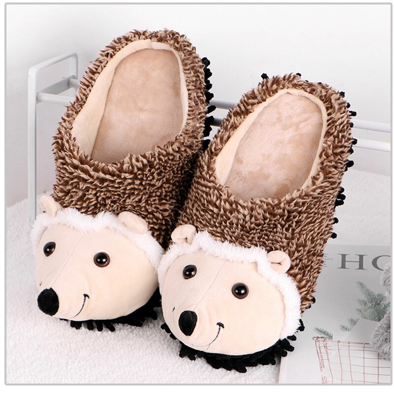 ASILETO hiver confortable pantoufles unisexe Couples bout rond troupeau mignon hérisson grande taille 35-43 marron intérieur maison Pantoufle F999