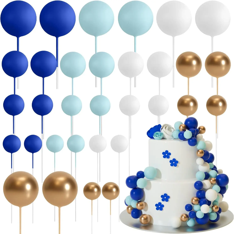 Décoration de gâteau vert sauge marron, 32 pièces, boules en mousse dorée, bricolage, décoration de gâteau pour réception pour bébé, fête d'anniversaire: plum