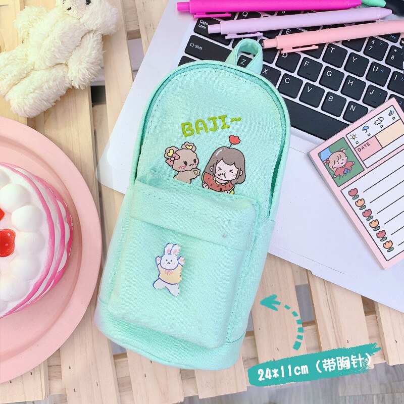 Creatieve Leuke Meisje Canvas Etui Schoolbenodigdheden Briefpapier School Leuke Pennenbakje Pencilcase Potlood Tas: Green