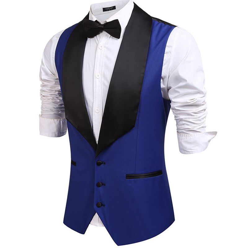 Royal Blue Men Vest for Wedding Groom Tuxedo Single Breasted One Piece Waistcoat Black Shawl Lapel Custom Vests: XL (EUR52)