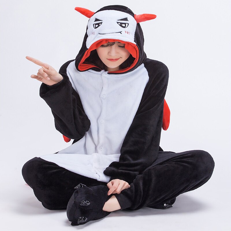 Woman onesie devil cartoon romper animal one-piece pajamas men and women winter long-sleeved home couple clothes Warm role play