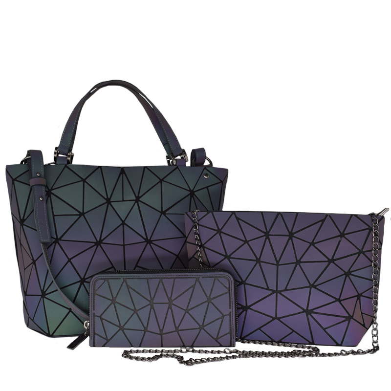 Vrouwen Handtassen 3 Pcs Tas Set Lichtgevende Crossbody Tassen Voor Vrouwen Portemonnee Geometrische Schoudertas Vrouwelijke Portemonnee En Handtas tote: 3 set A