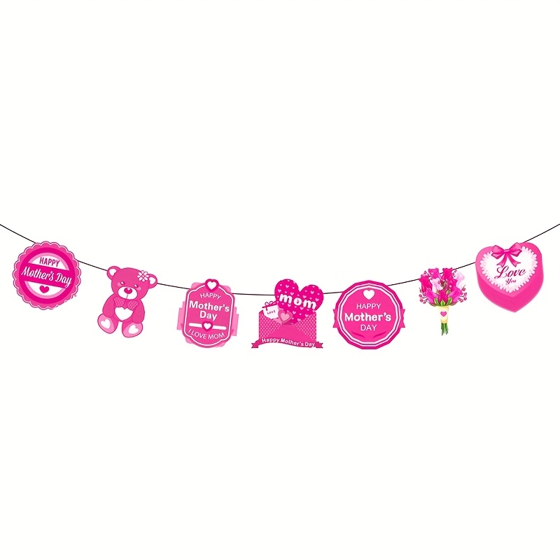 Banner de dia das mães, ouro rosa, decorações de dia das mães, suprimentos, formato de coração, ornamento pendurado, decoração de feliz dia das mães: Azul