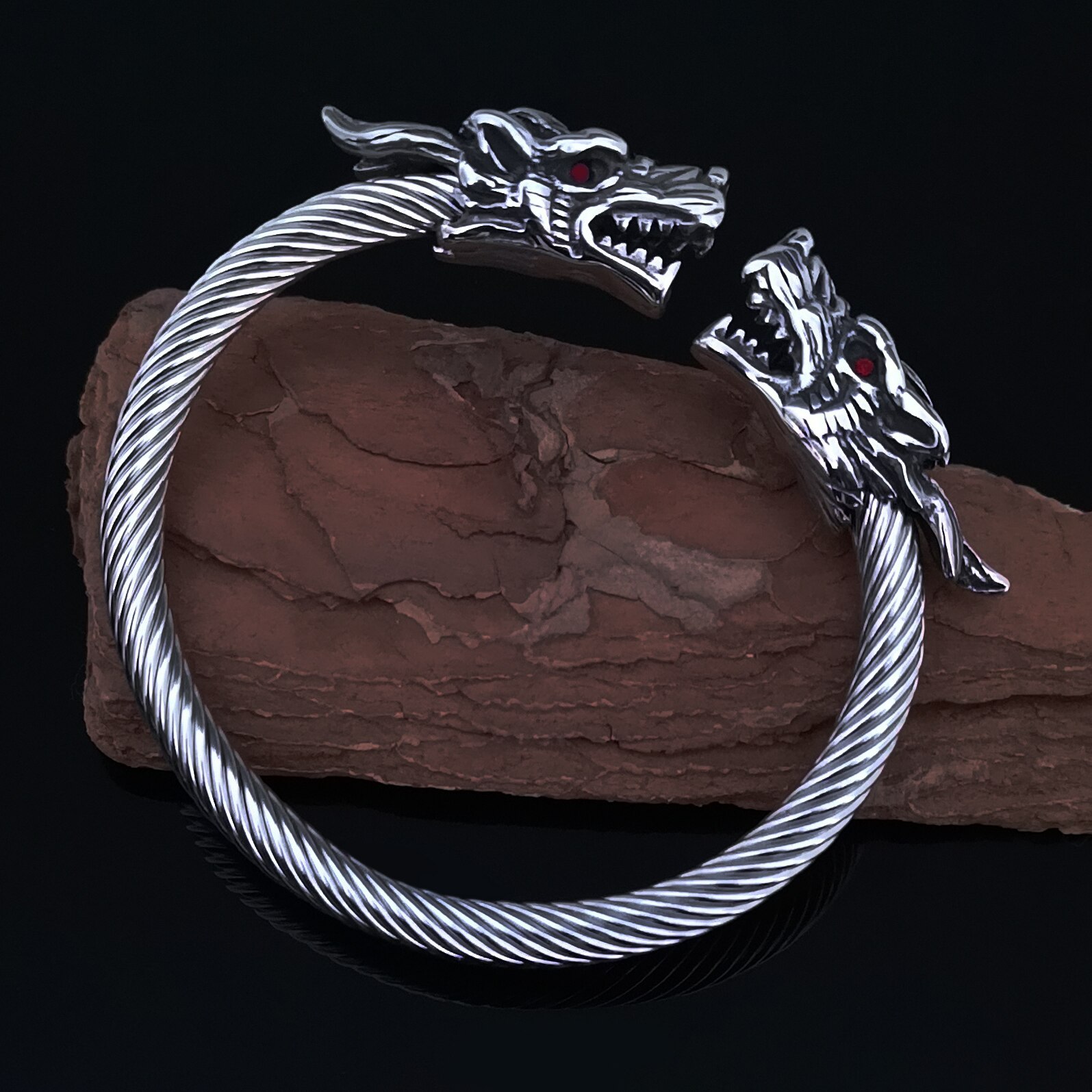 Vargarmband i rostfritt stål smycken tillbehör vikingarmband herrarmband manschett armband kvinnligt armband