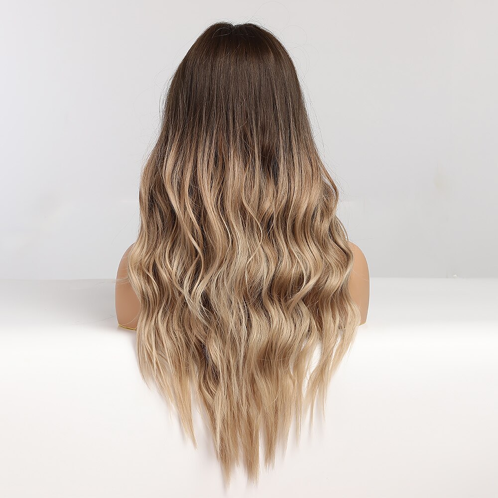 ALAN EATON-pelucas con ondas de agua largas degradadas para mujer, color negro y marrón, con reflejos, pelucas de pelo sintético de parte media, alta temperatura