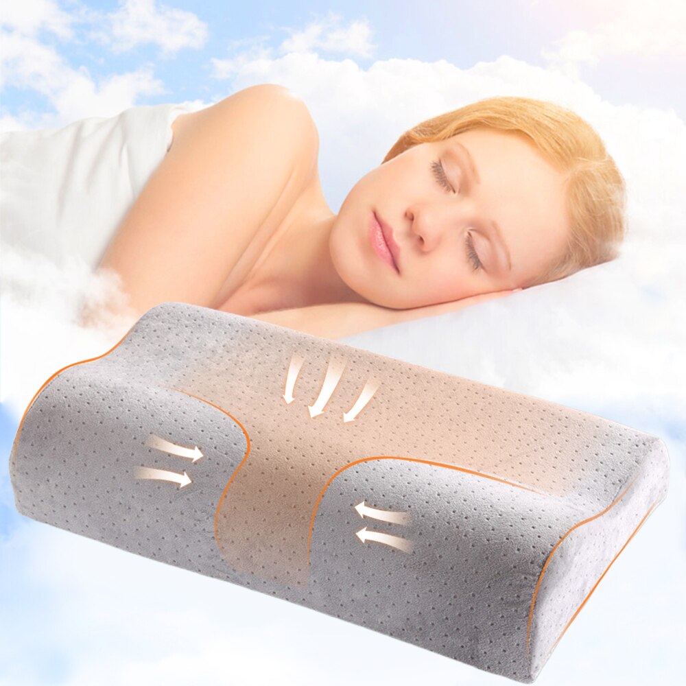 Memory Foam Beddengoed Kussen Vlinder Vormige Ontspannen Nek Bescherming Orthopedische Trage Rebound Cervicale Voor Gezondheidszorg 50x30cm: D grey 50x30cm