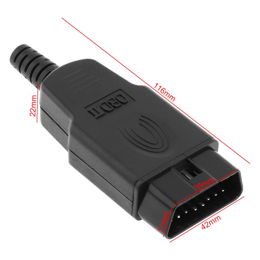 OBDII OBD 2 DIY 16 Pin Male Extension Opening Cable Car Diagnostic Interface Connector Plug Adapter with SR Shell and Screw