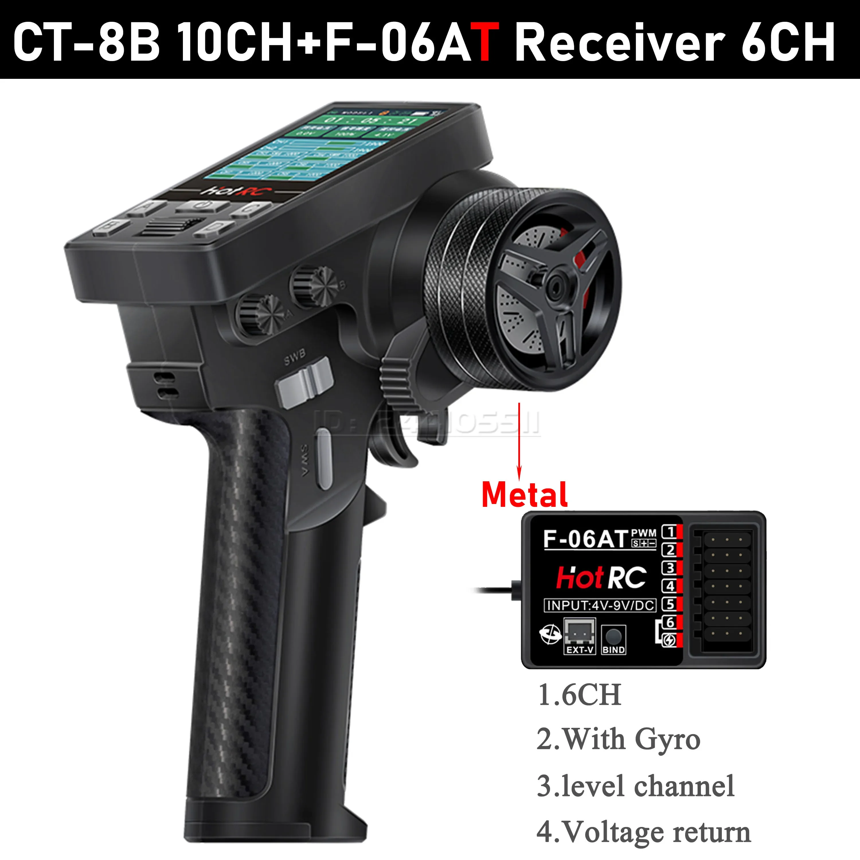 HOTRC 8CH 10CH CT-6B CT-8B 2.4G Transmitter Remote Control Gyro F-04A F-06A F-08A F-01AT Receiver for RC Cars Boat Tank Toy