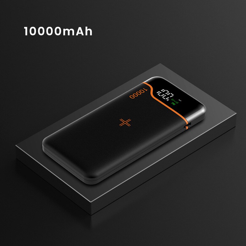 Powerbank 20000 mah super hurtig opladning 22.5w/ trådløs 15w mobil power  pd18w mobiltelefon ekstern batterioplader til xiaomi: Sort 10000 mah