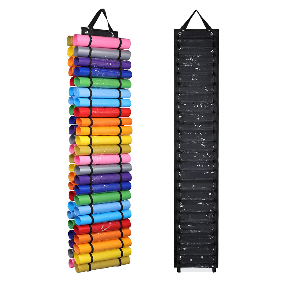 Vinyl Storage Organizer - Vinyl Roll Holder, Craft Vinyl Storage Rack, Hanging Organizer Storage with 48 Roll Compartments: black